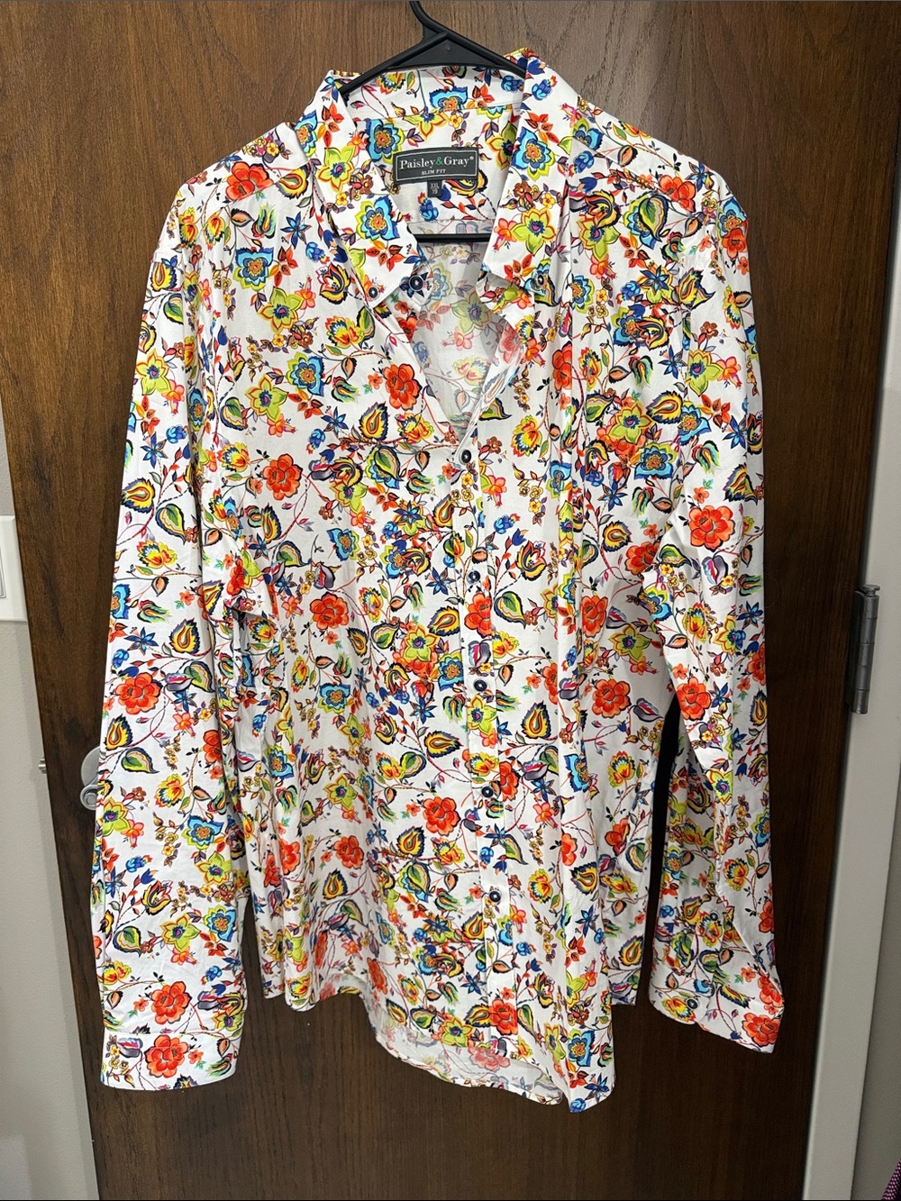 Paisley & Gray White Floral Button-Down Shirt Jacket with Multicolor Print